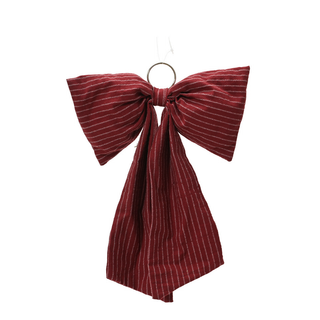 Red & Cream Pinstripe Christmas Bow Decoration