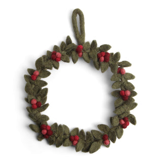 Felt Small Green Wreath with Red Berries and Hanger