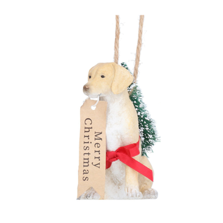 Merry Christmas Golden Labrador with Wreath Tree Decoration