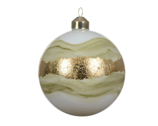 White & Pistachio Green with Gold Leaf Bauble 10cm