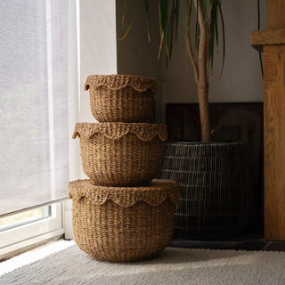 Bangali Scallop Lidded Storage Basket - Set of 3