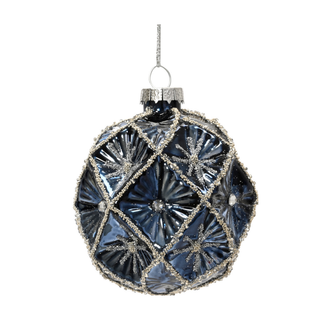 Navy Embossed Glitter Diamonds with Stars Bauble