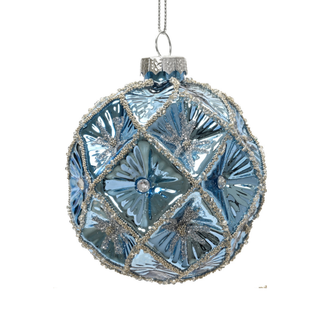 Sky Blue Embossed Glitter Diamonds with Stars Bauble