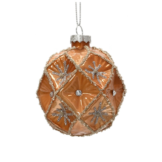 Caramel Brown Embossed Glitter Diamonds with Stars Bauble