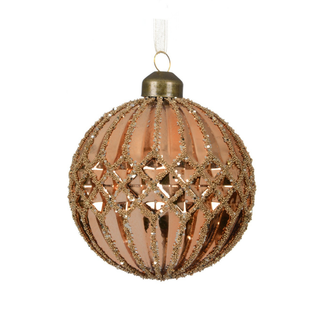Pecan Ribbed with Gold Glitter Design Bauble