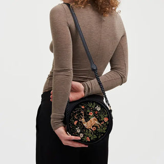 Aurora Fawn Embroidered Black Circle Bag