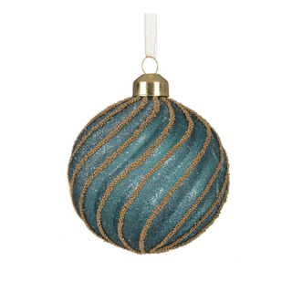 Emerald Glitter Beaded Swirl Design Bauble