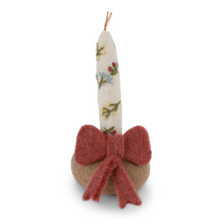 Felt Candle In Holder With Dusty Red Bow