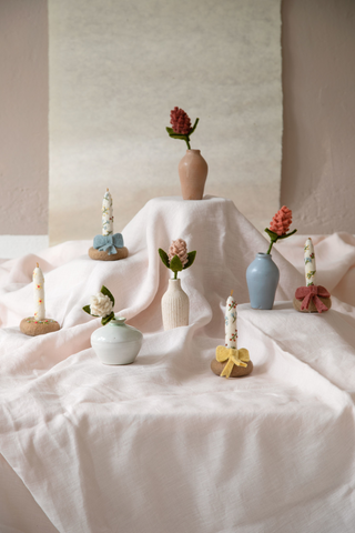 Felt Candle In Holder With Dusty Red Bow