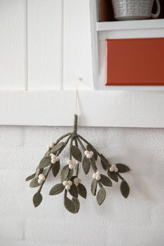 Felt Dark Green Mistletoe with Hanger