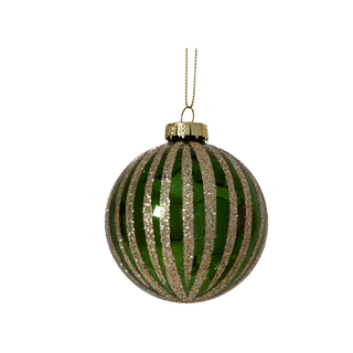 Gloss Green with Gold Glitter Stripes Bauble