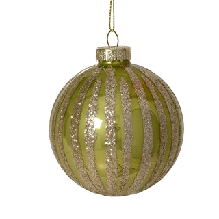 Gloss Pistachio with Gold Glitter Stripes Bauble