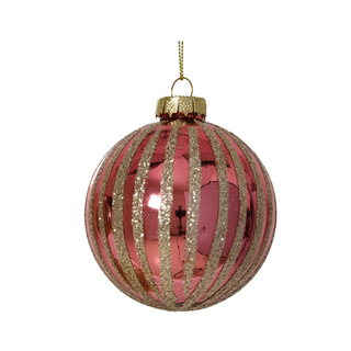 Gloss Rose with Gold Glitter Stripes Bauble