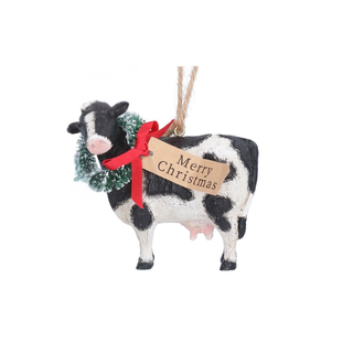 Merry Christmas Cow with Wreath Tree Decoration