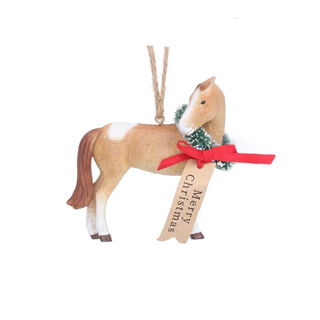 Merry Christmas Horse with Wreath Tree Decoration