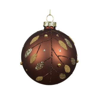 Matt Espresso Glitter Branch with Mixed Glitter Leaves Bauble