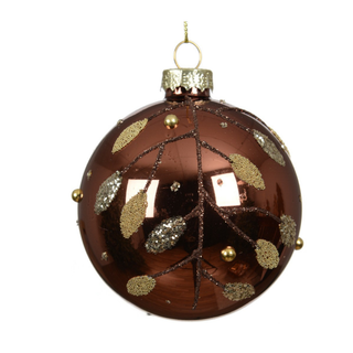 Gloss Espresso Glitter Branch with Mixed Glitter Leaves Bauble