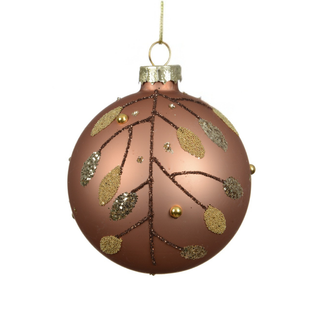 Matt Caramel Brown Glitter Branch with Mixed Glitter Leaves Bauble