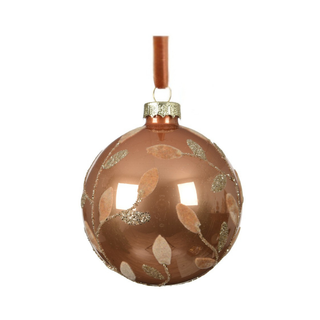 Gloss Caramel Brown with Glitter Leaves Branch Bauble