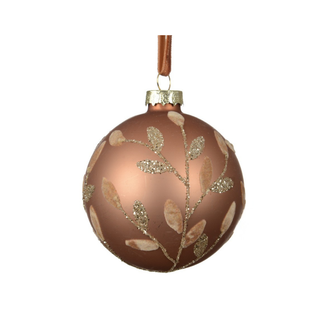Matt Caramel Brown with Glitter Leaves Branch Bauble