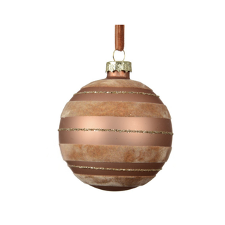 Matt Caramel Brown Horizontal Flocked Stripes Bauble