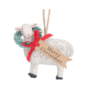 Merry Christmas Sheep with Wreath Tree Decoration