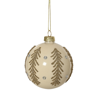 Gloss White Beaded Branch with Gems Bauble