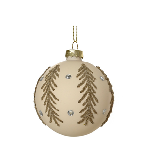 Matt White Beaded Branch with Gems Bauble