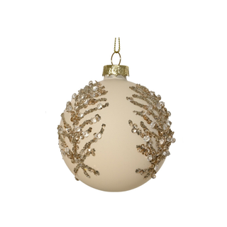 Matt White Beaded & Gem Large Branch Bauble