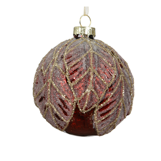 Oxblood Antique Embossed Sugared Leaves Bauble 8cm
