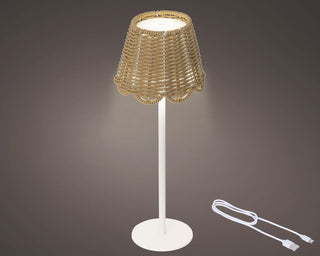 LED Rechargeable Table Lamp Natural Wicker/White