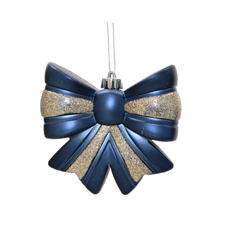 Matt Navy & Gold Glitter Bow Tree Decoration