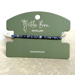 Tarnish Resistant Blue Dot Jasper Gemstone Pull Cord Bracelet