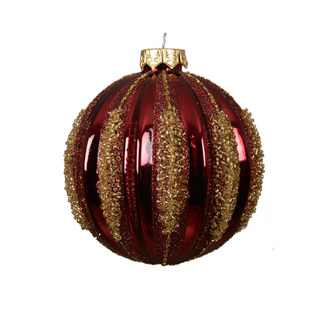 Gloss Oxblood with Beaded Stripes Glass Bauble