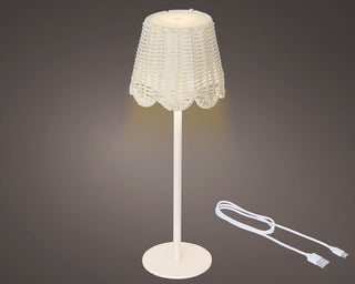 LED Rechargeable Table Lamp White Wicker/White