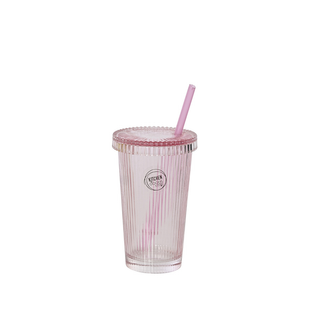 Ribbed Water Cup with Straw Purple