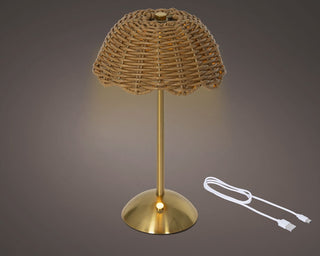 LED Rechargeable Table Lamp Tan Wicker/Gold