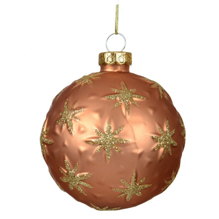 Pecan with Gold Glitter Stars Glass Bauble