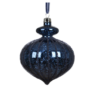 Navy Beaded Lines Crackle Onion Bauble