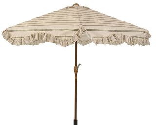 Natural with Olive Stripe Parasol with Frill Edge