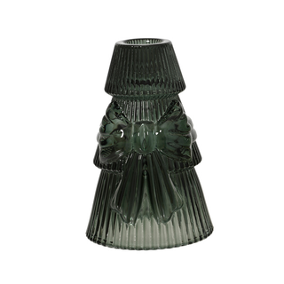 Dark Green Ribbed with Bow Candle Holder