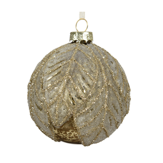 Gold Antique Embossed Sugared Leaves Bauble 8cm