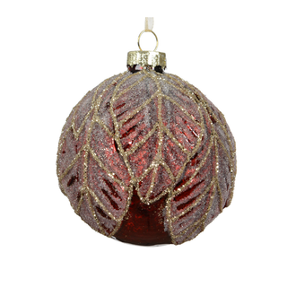 Oxblood Antique Embossed Sugared Leaves Bauble 10m