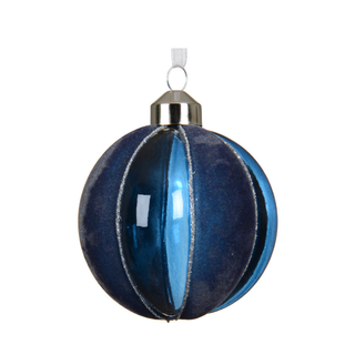 Navy Transparent with Flocked Swirl Stripes Bauble