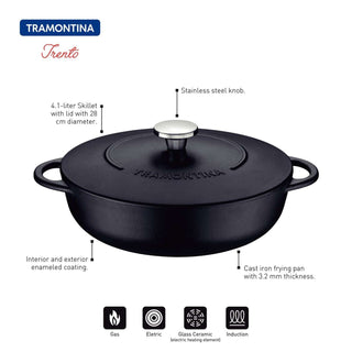 Trento Pre Seasoned Cast Iron Shallow Casserole 28cm