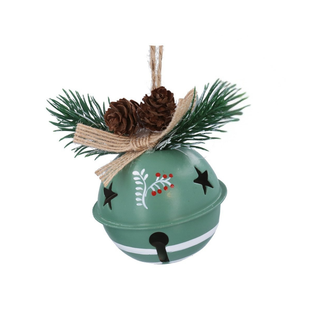 Forest Green Metal Bell with Pinecones Tree Decoration