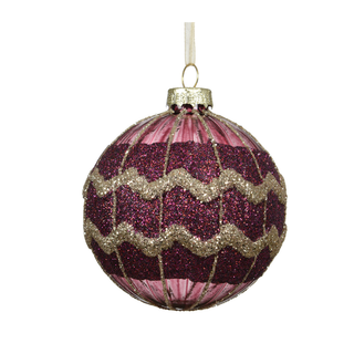 Plum with Gold Zig Zag Glitter Bauble
