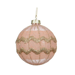 Blush with Gold Zig Zag Glitter Bauble