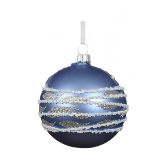 Matt Sky Blue Bauble With White Beaded Lines & Silver Dashes Bauble