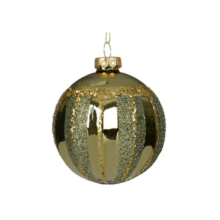 Gloss Olive with Gold Glitter Lines Glass Bauble
